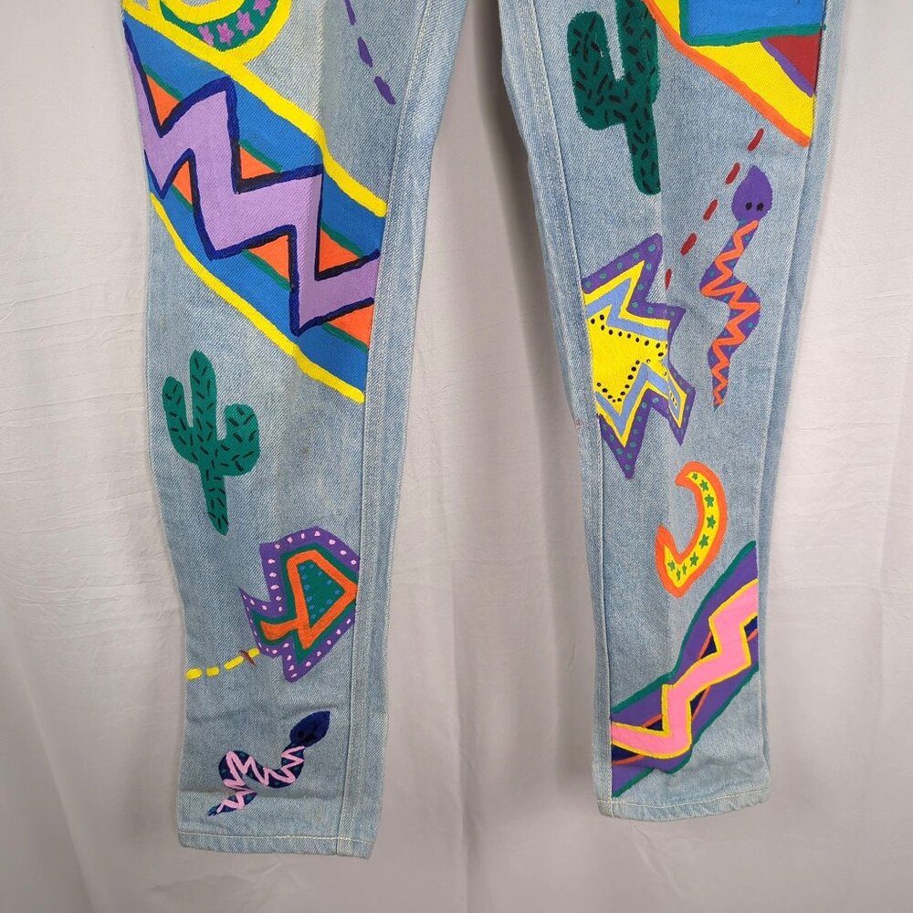 Vintage Liz Wear Jeans 10 Medium Hand Painted Art - Picture 4 of 9